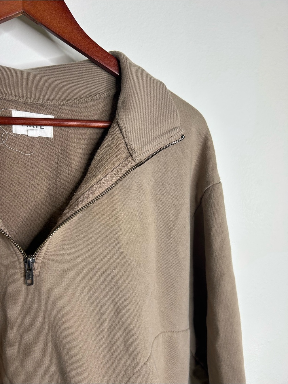 MATE The Label 100% Organic Cotton Fleece Quarter Zip Sweatshirt in Mushroom - Picture 10 of 13
